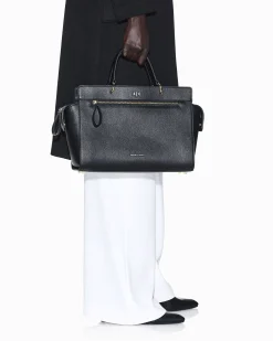 Borsa a mano Armani Exchange nera in similpelle liscia con tasca frontale e cerniera
