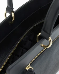 Borsa a mano Armani Exchange nera in similpelle liscia con tasca frontale e cerniera