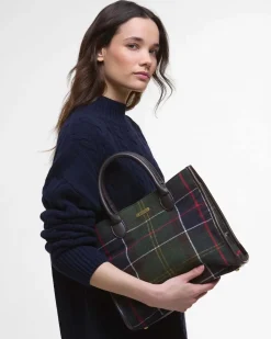 Borsa a mano Barrhill verde a fantasia tartan in misto lana con manici in similpelle