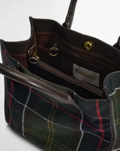 Borsa a mano Barrhill verde a fantasia tartan in misto lana con manici in similpelle