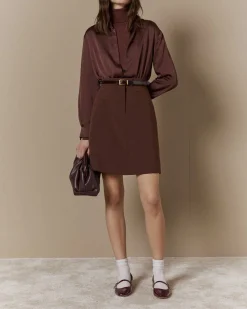 Borsa a mano Emme Marella in similpelle bordeaux liscia con arricciature lungo la chiusura