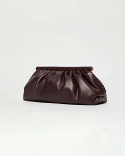 Borsa a mano Emme Marella in similpelle bordeaux liscia con arricciature lungo la chiusura