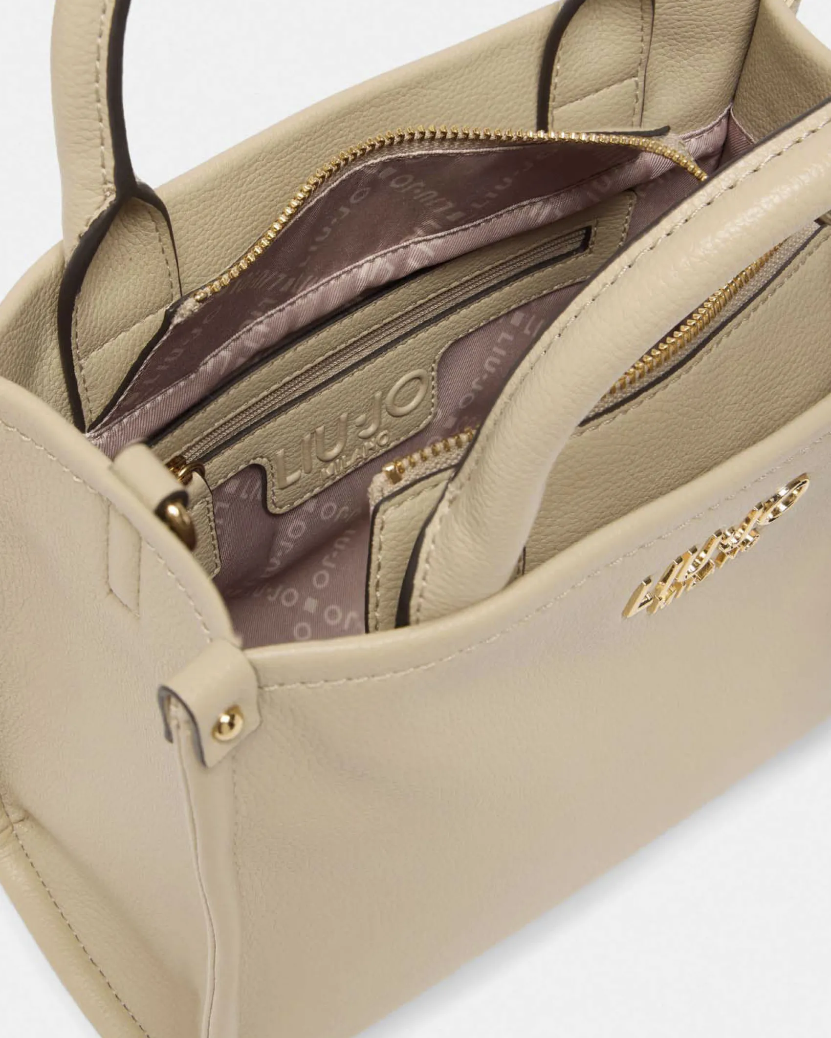 Borsa a mano Liu Jo Accessories beige effetto rilievo con charm logo