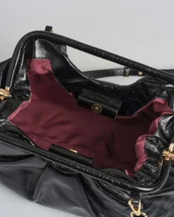 Borsa a mano My Best Bag modello Janine in pelle nera semi lucida con tracolla rimovibile
