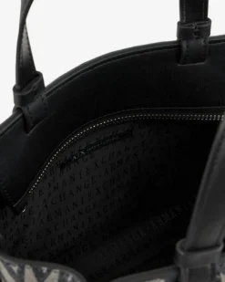 Borsa a mano nera misura piccola in similpelle con scritta gesso logo all over con maxi fibbia logo a specchio tono su tono