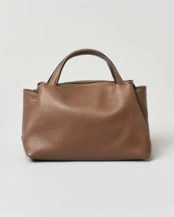 Borsa a mano piccola in pelle morbida effetto martellato marrone con tracolla più lunga rimovibile