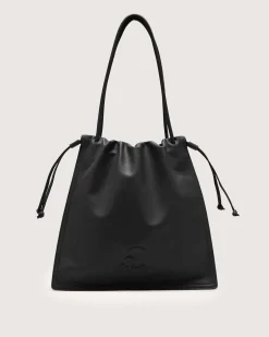 Borsa a sacca nera Coccinelle Dulse Large in pelle liscia con chiusura a coulisse e logo C-Me a rilievo sul davanti