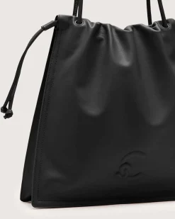 Borsa a sacca nera Coccinelle Dulse Large in pelle liscia con chiusura a coulisse e logo C-Me a rilievo sul davanti