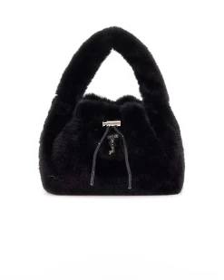 Borsa a sacchetto Guess in ecopelliccia nera