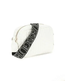 Borsa a saponetta Guess bianca trapuntata con tracolla logata nera