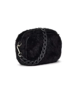 Borsa a saponetta Guess nera in ecopelliccia con tracolla