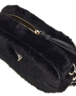 Borsa a saponetta Guess nera in ecopelliccia con tracolla