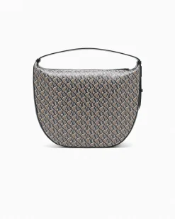 Borsa a spalla Armani Exchange nera con stampa logo all over e dettagli a contrasto