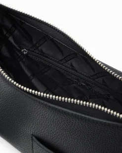 Borsa a spalla Armani Exchange nera in similpelle con portacarte frontale con catena e scritta logo
