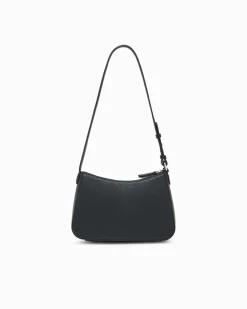 Borsa a spalla Armani Exchange nera misura piccola in similpelle con portacarte frontale con catena e scritta logo