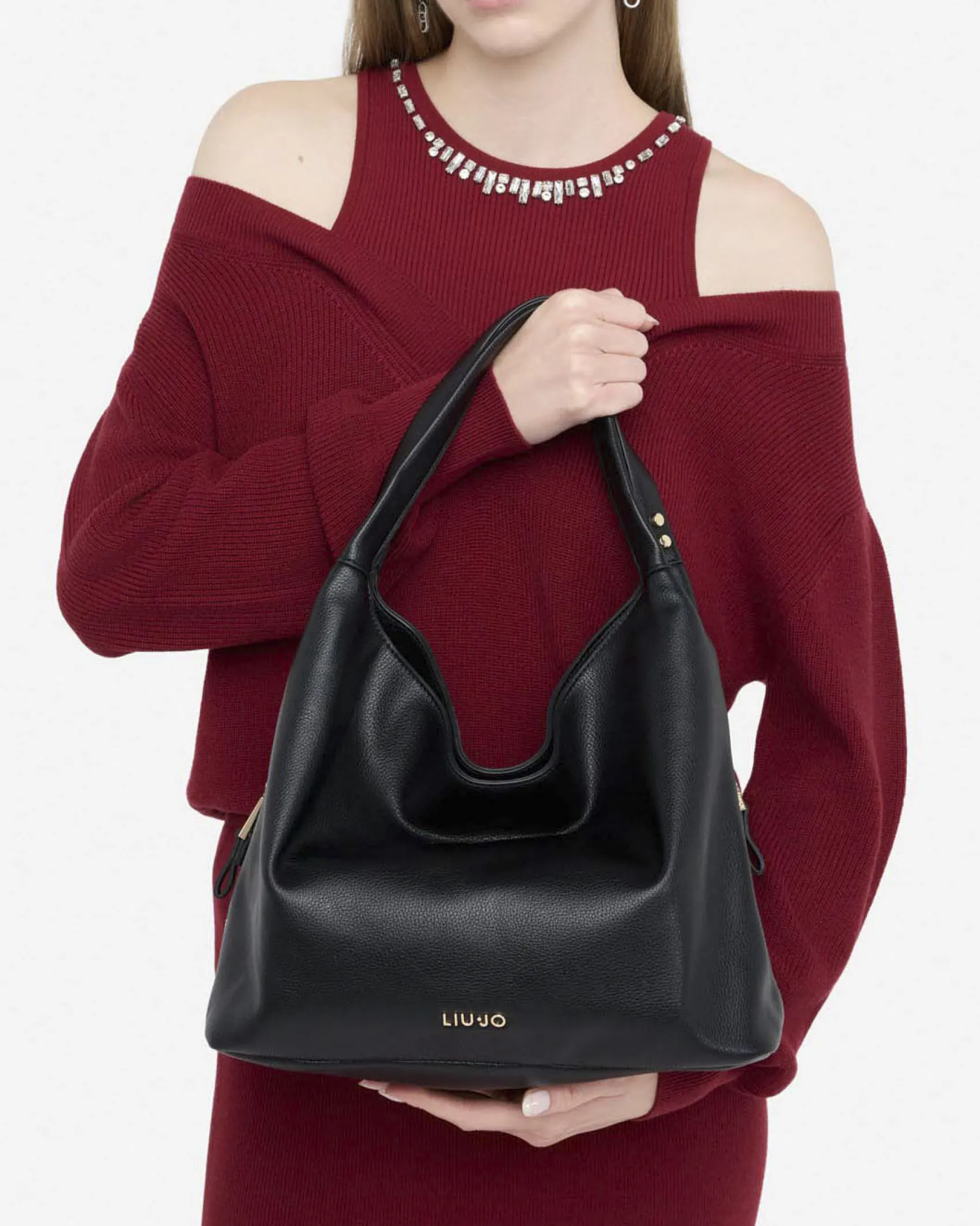 Borsa a spalla Liu Jo Accessories nera in similpelle martellata
