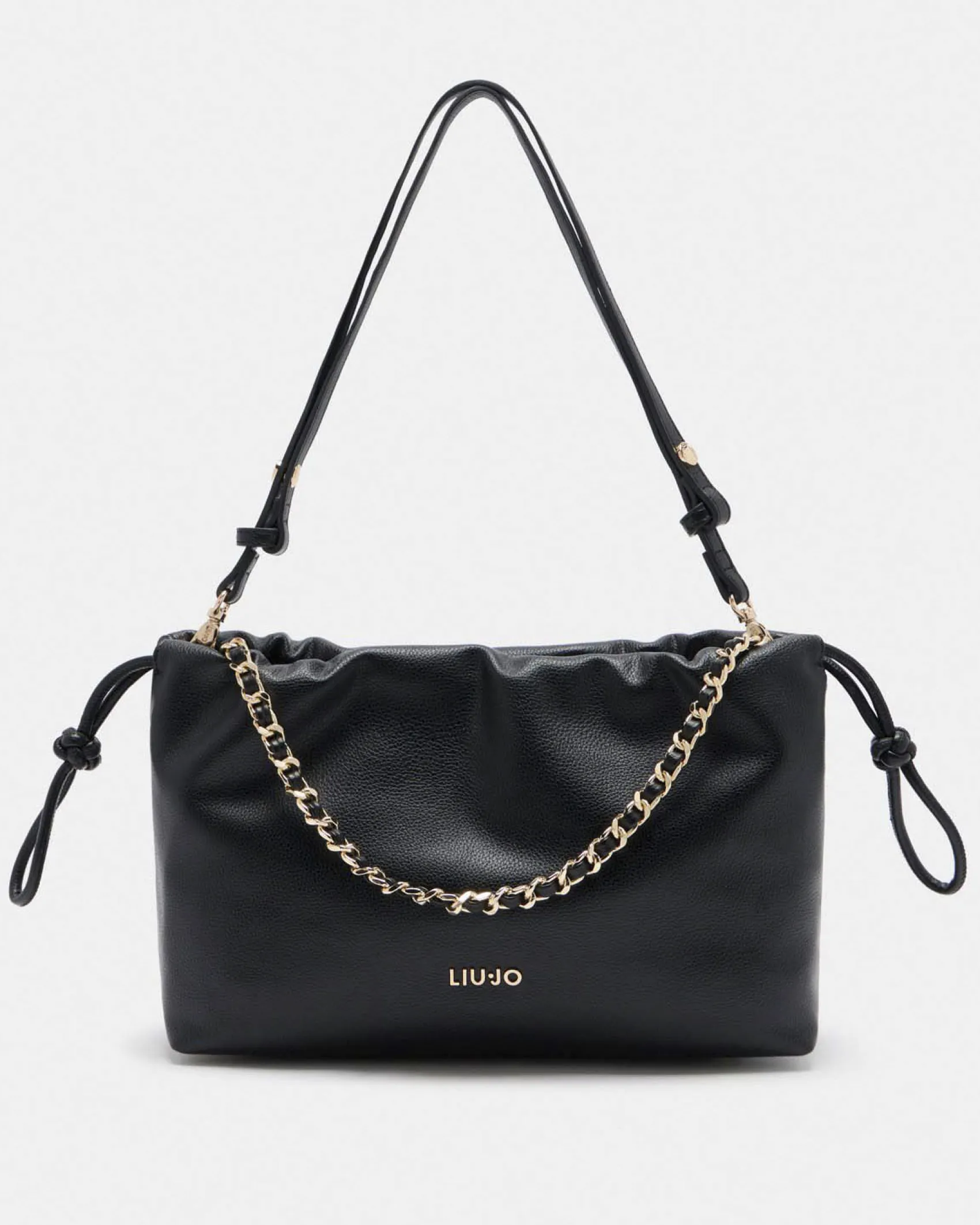 Borsa a spalla Liu Jo Accessories nera effetto bottalato con catena