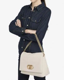 Borsa a spalla Liu Jo Accessories panna in similpelle martellata