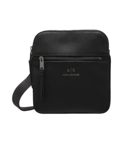 Borsa a tracolla Armani Exchange nera in similpelle martellata con tasca a parete esterna