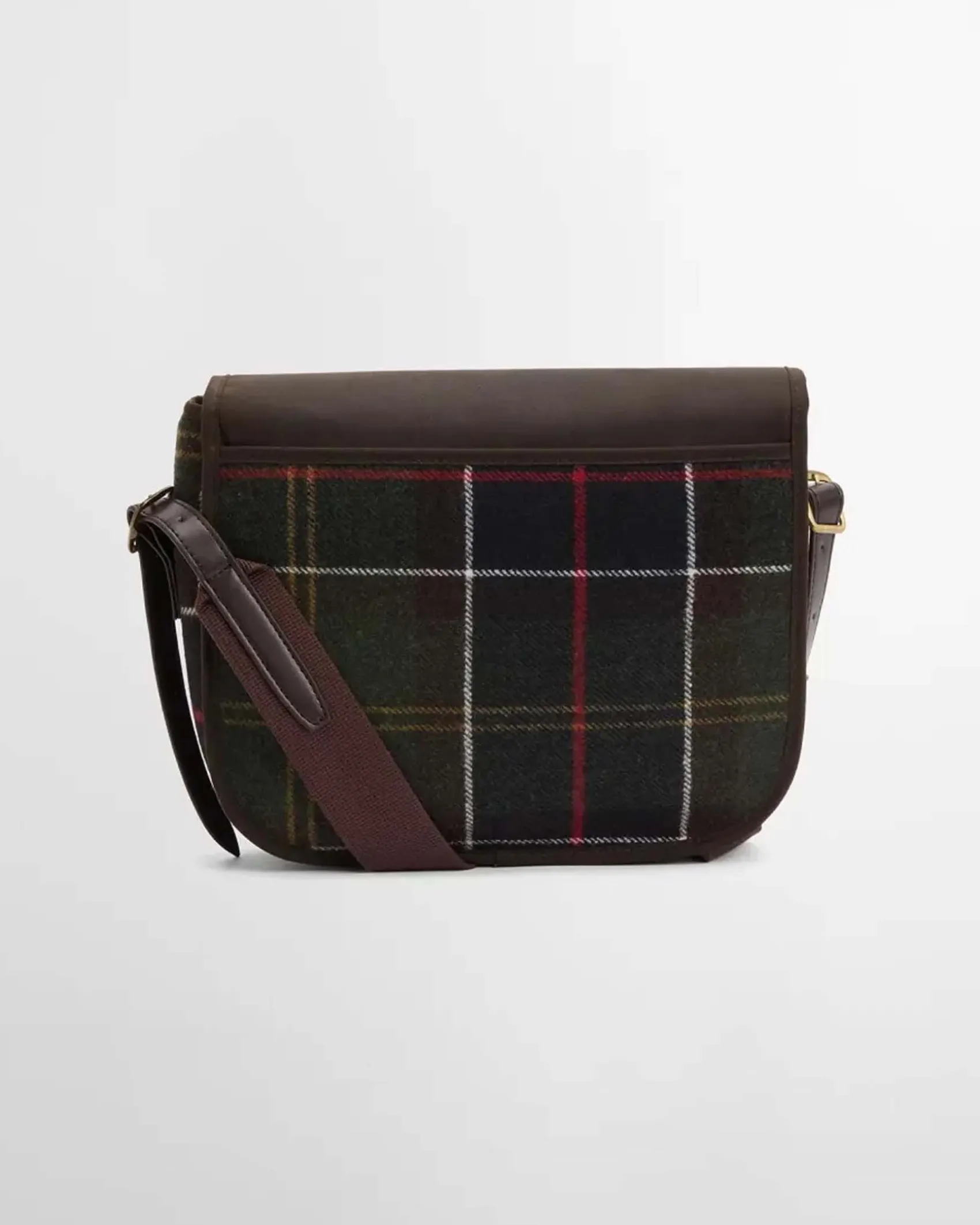 Borsa a tracolla Barbour Cromarty in tartan verde e blu in misto lana con patella di chiusura in similpelle marrone