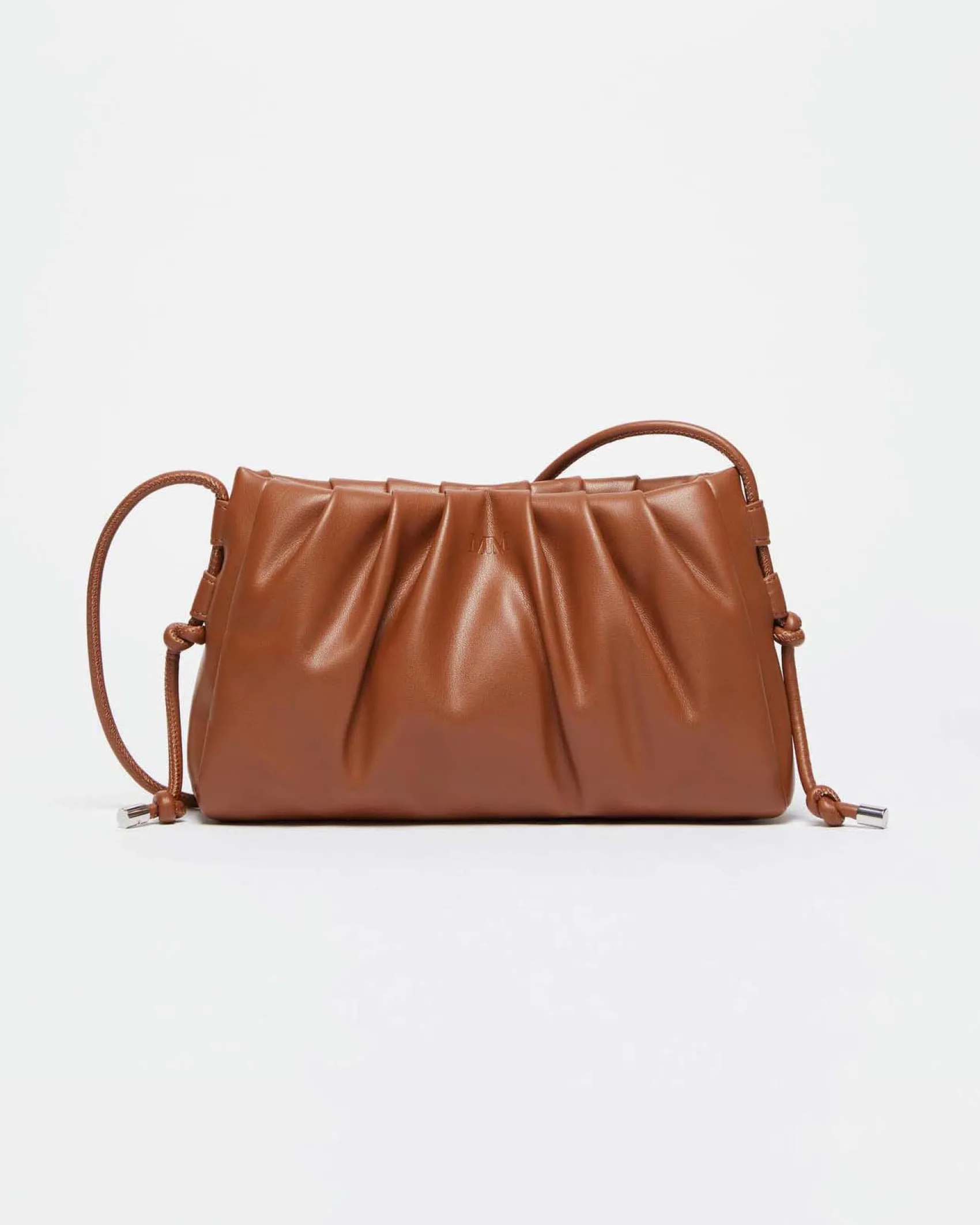 Borsa a tracolla color cuoio in similpelle MM Max Mara con arricciatura