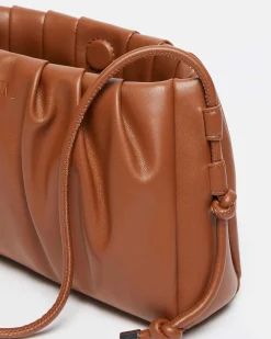 Borsa a tracolla color cuoio in similpelle MM Max Mara con arricciatura