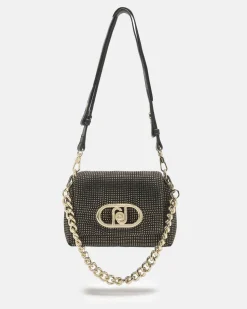 Borsa a tracolla Liu Jo Accessories nera in microfibra con strass