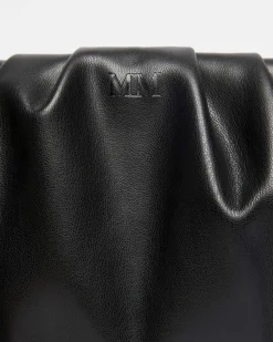 Borsa a tracolla nera in similpelle MM Max Mara con arricciatura