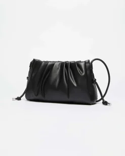 Borsa a tracolla nera in similpelle MM Max Mara con arricciatura