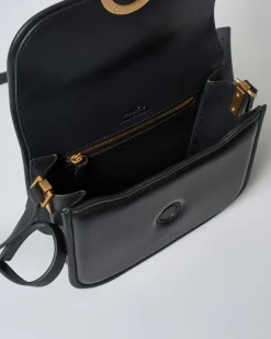 Borsa a tracolla nera Pinko in pelle liscia imbottita con tracolla spessa e fibbia Love Birds dorata