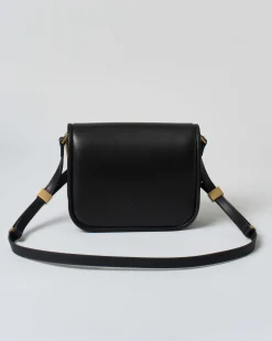 Borsa a tracolla nera Pinko in pelle liscia imbottita con tracolla spessa e fibbia Love Birds dorata