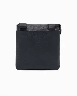 Borsa a tracolla piatta nera Armani Exchange in similpelle martellata