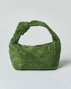 Borsa Anna Cecere in maglia di strass verde con nodo sul manico