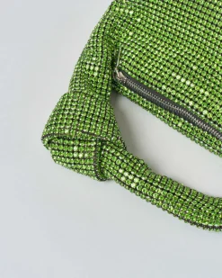 Borsa Anna Cecere in maglia di strass verde con nodo sul manico