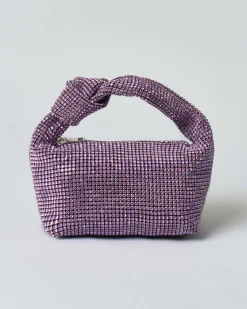 Borsa Anna Cecere in maglia di strass rosa con nodo sul manico