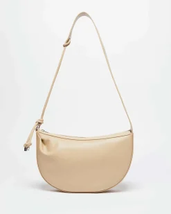 Borsa beige a mezzaluna semi-rigida in similpelle liscia MM Max Mara con tracolla regolabile