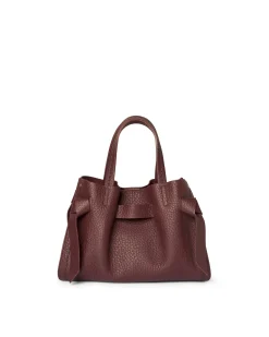Borsa bordeaux VisonĂ misura piccola in pelle martellata con inserto abbinato a nodi e impunture a contrasto
