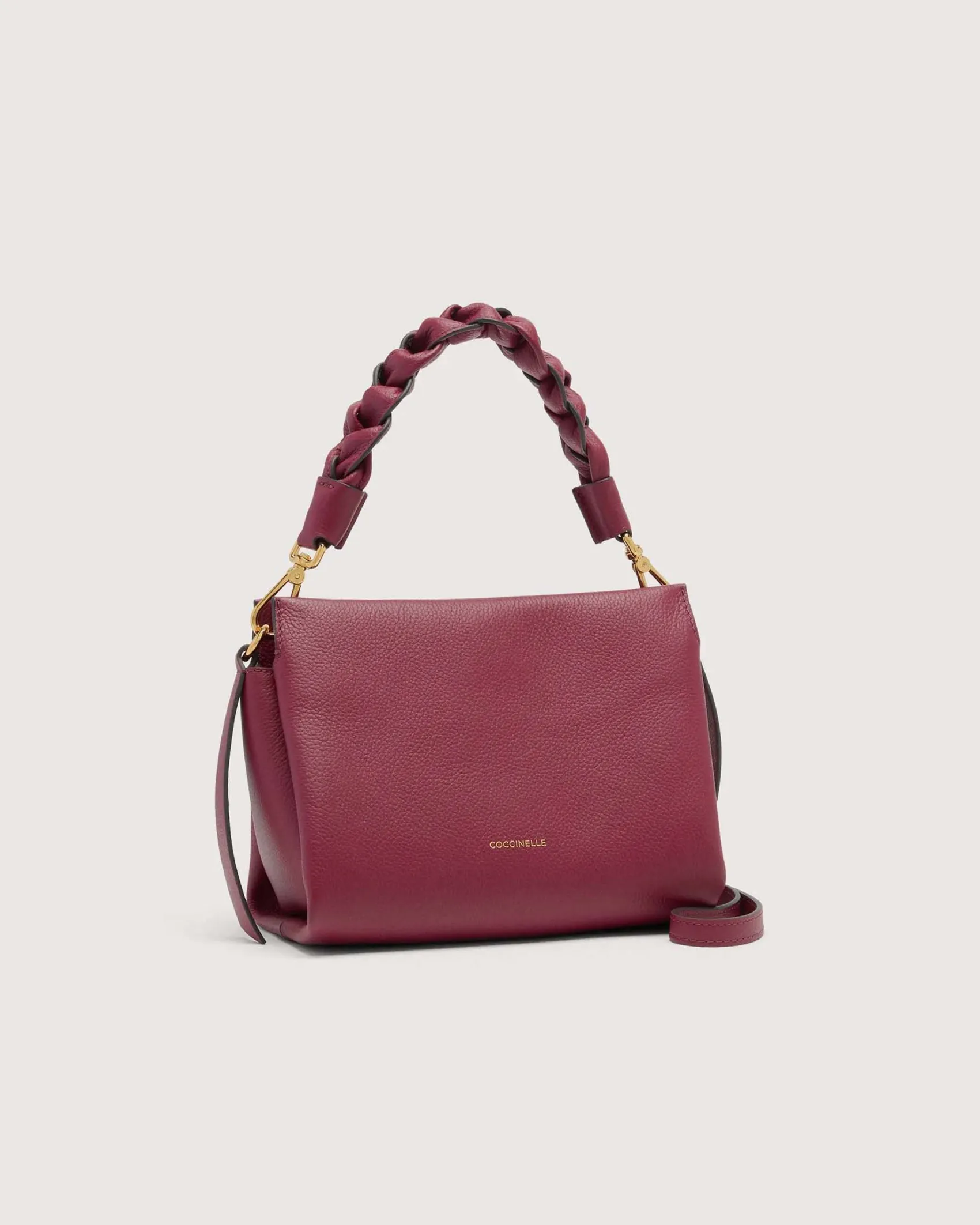 Borsa Coccinelle Boheme Small in pelle bordeaux con manico intrecciato