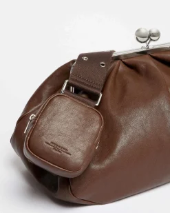 Borsa Cristin Weekend Max Mara in pelle color testa di moro con tracolla a nastro e tasca porta oggetti