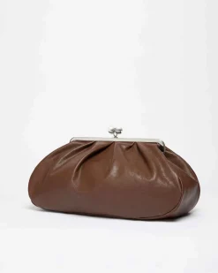 Borsa Cristin Weekend Max Mara in pelle color testa di moro con tracolla a nastro e tasca porta oggetti