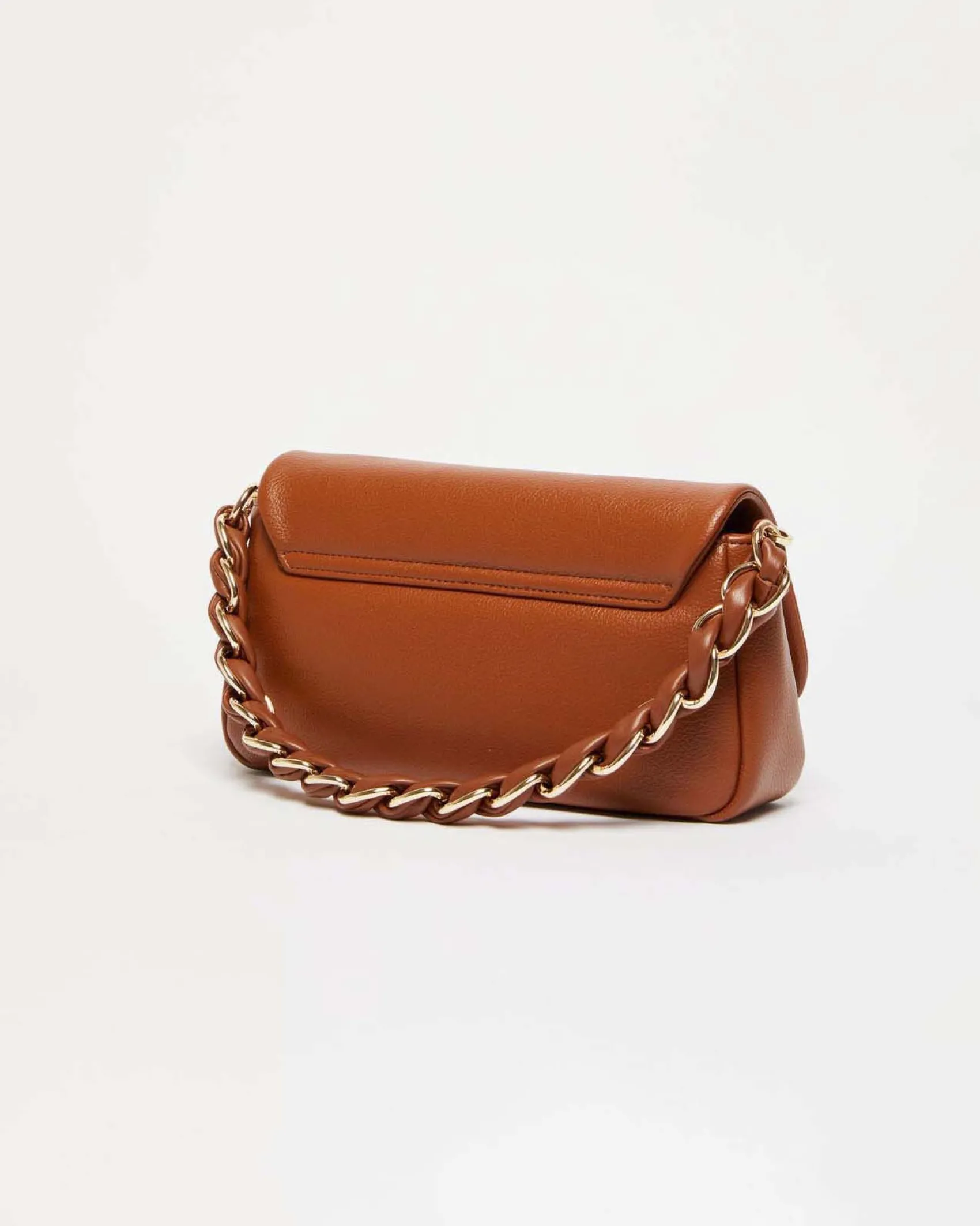 Borsa Emily Marella color cuoio in similpelle liscia con catena a intreccio e patta con fibbia logo smaltata
