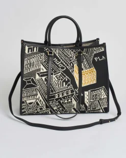 Borsa grande nera My Best bag a motivo jacquard bianco Parigi Place Vendome