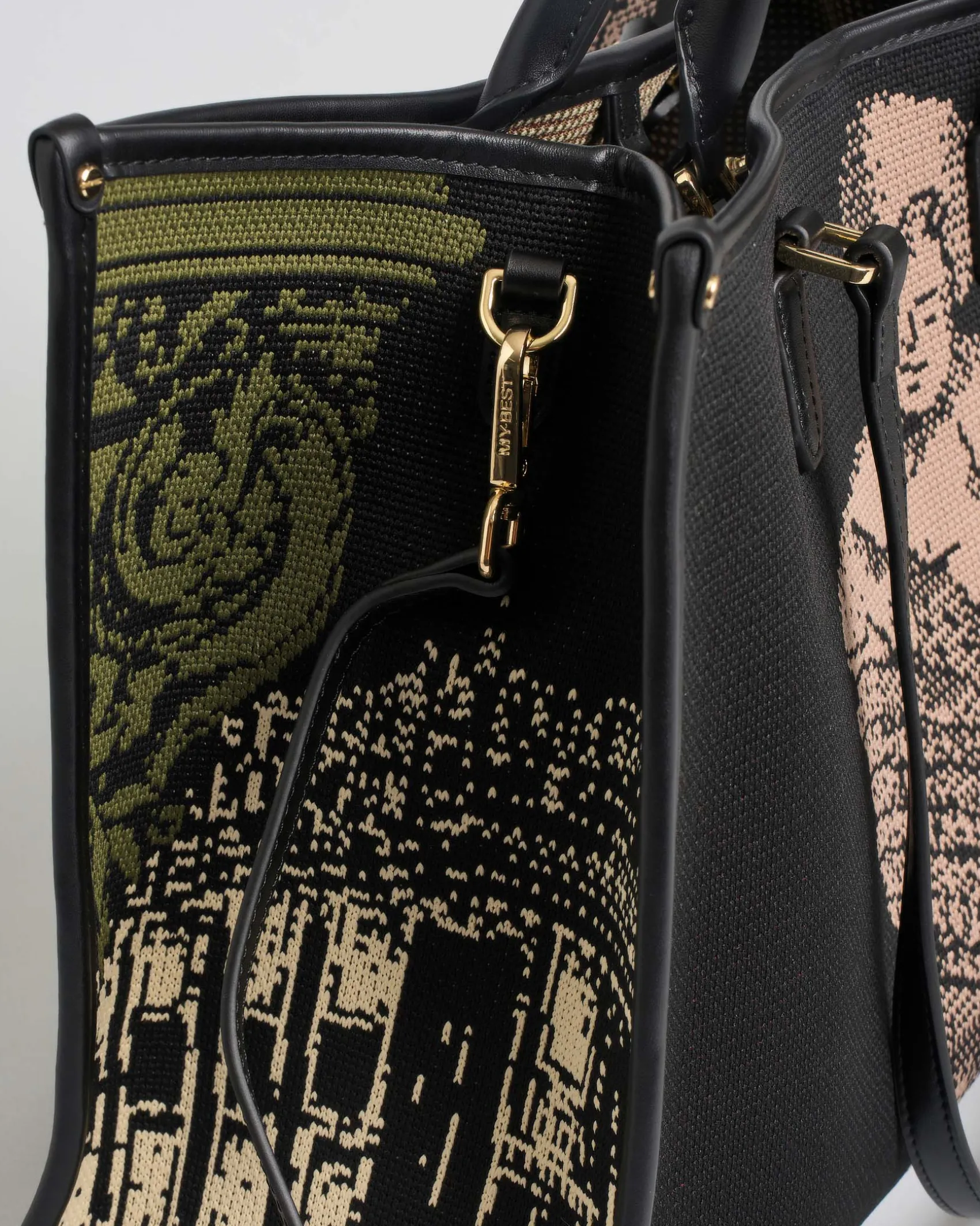 Borsa grande nera My Best bag a motivo jacquard a contrasto Versailles