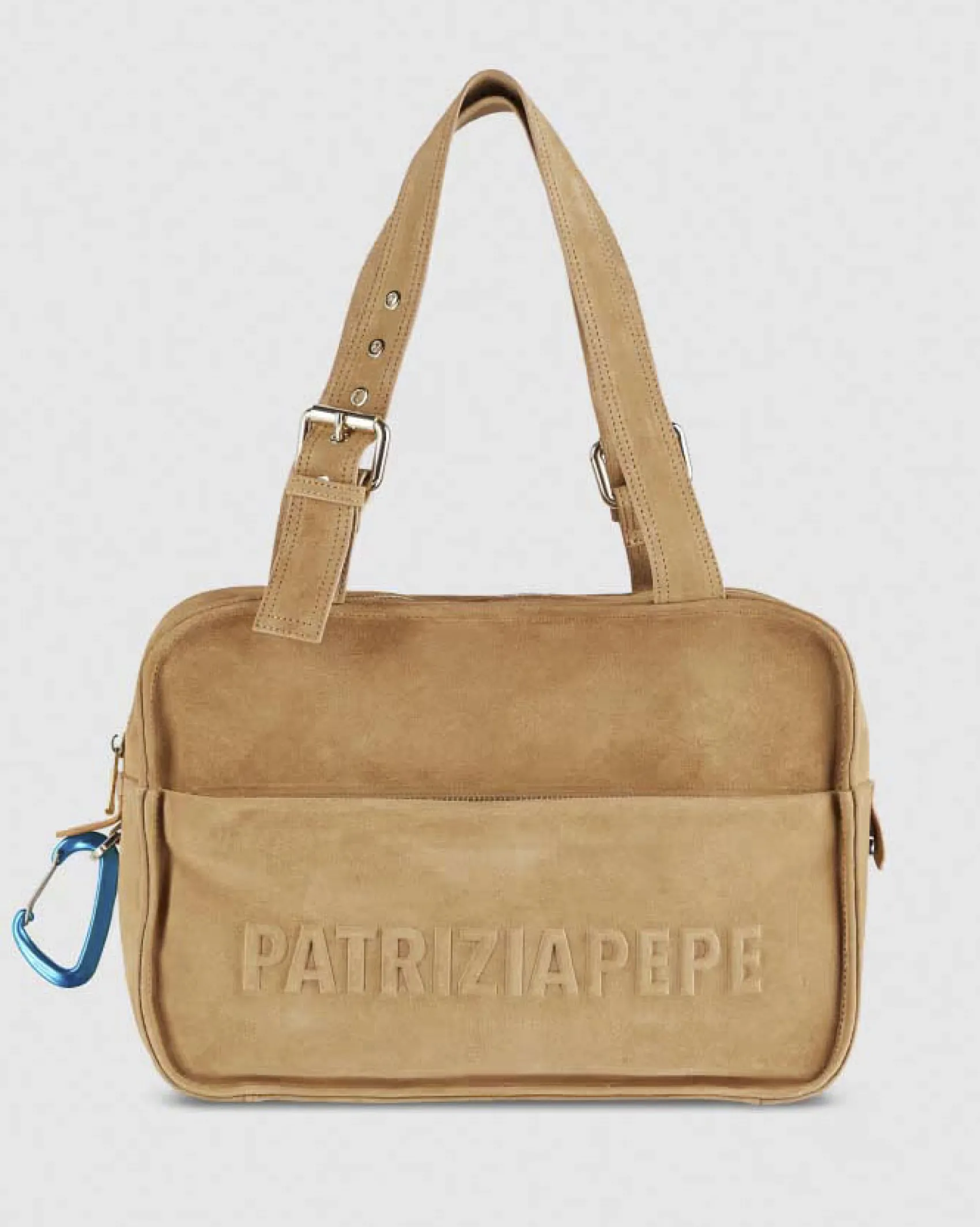 Borsa (IM)PERFECTION color cuoio in suede Patrizia Pele con scritta logo a rilievo e manici regolabili