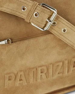 Borsa (IM)PERFECTION color cuoio in suede Patrizia Pele con scritta logo a rilievo e manici regolabili