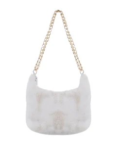 Borsa Kocca bianca in pelliccia con catena oro