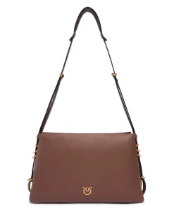 Borsa marrone Triplette Pinko in pelle liscia a forma trapezio con triplo scomparto