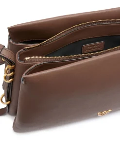 Borsa marrone Triplette Pinko in pelle liscia a forma trapezio con triplo scomparto