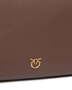 Borsa marrone Triplette Pinko in pelle liscia a forma trapezio con triplo scomparto