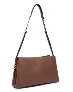 Borsa marrone Triplette Pinko in pelle liscia a forma trapezio con triplo scomparto